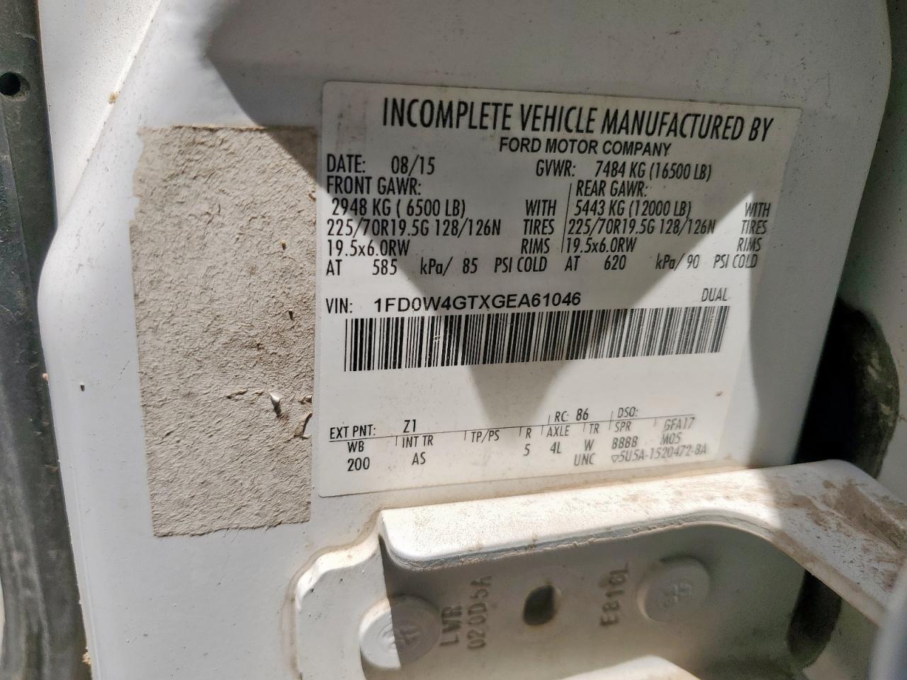 2016 Ford F450 Super Duty VIN: 1FD0W4GTXGEA61046 Lot: 62651035