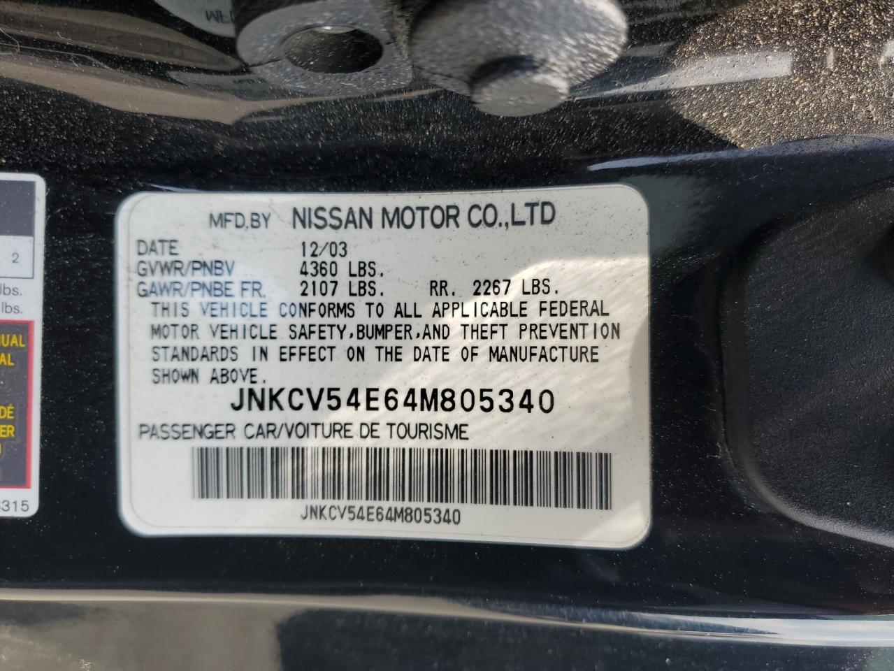 2004 Infiniti G35 VIN: JNKCV54E64M805340 Lot: 61049935