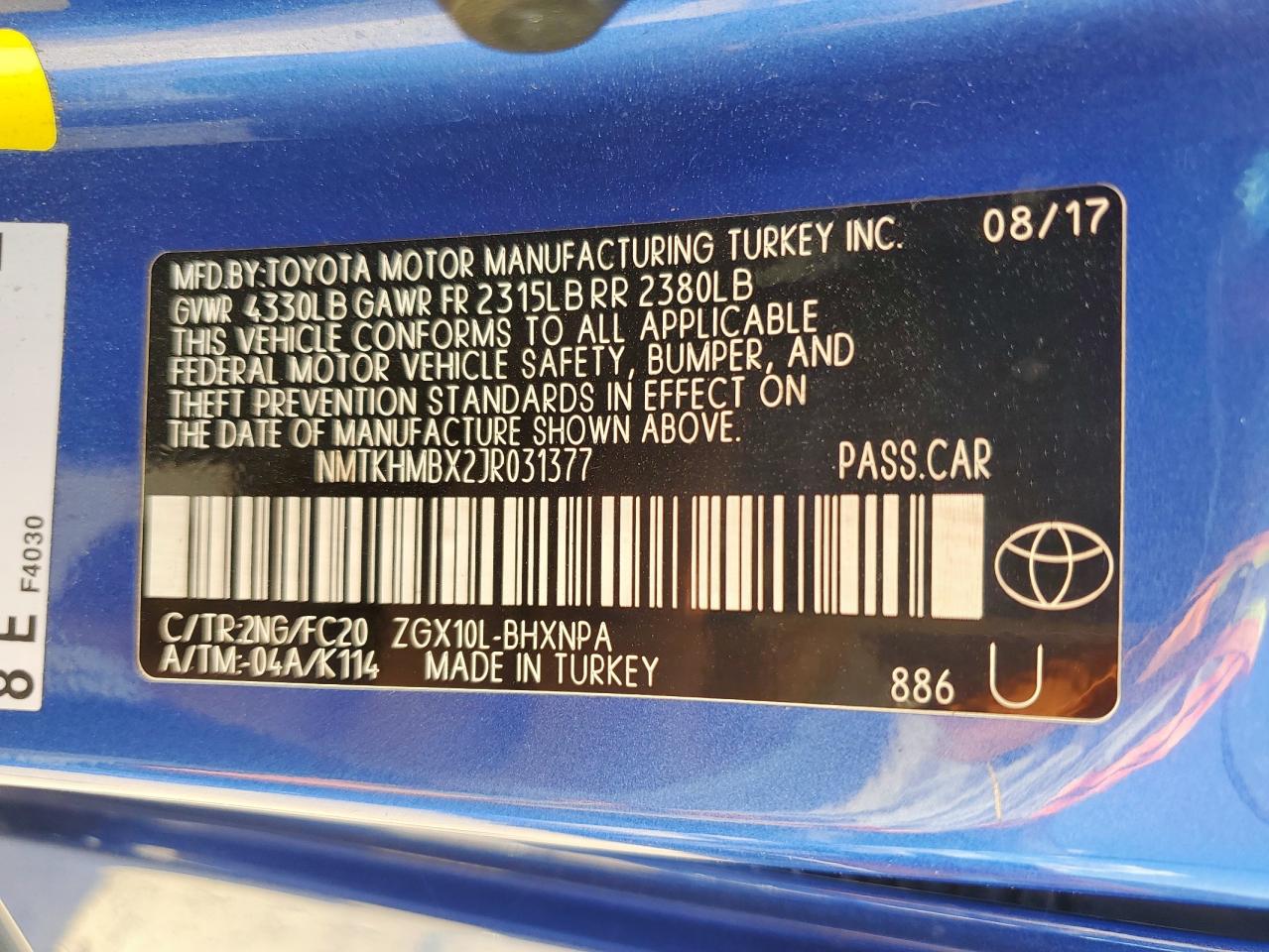 2018 Toyota C-Hr Xle VIN: NMTKHMBX2JR031377 Lot: 62055665