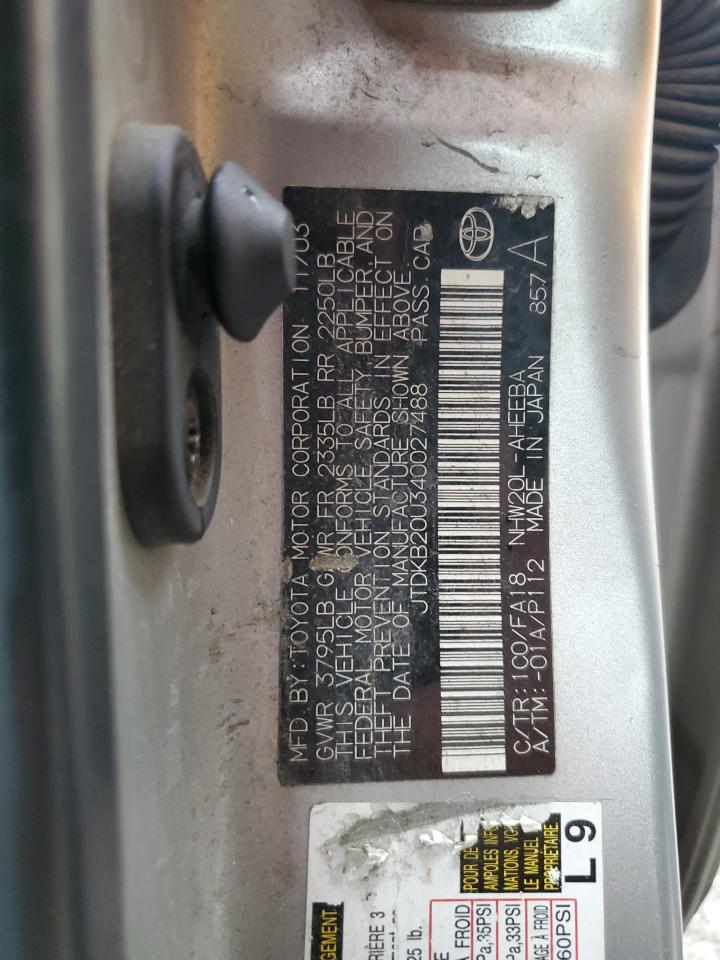 2004 Toyota Prius VIN: JTDKB20U340027488 Lot: 60149765