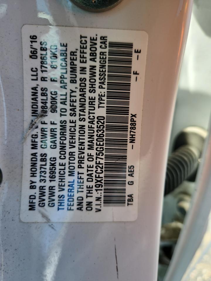 2016 Honda Civic Ex VIN: 19XFC2F75GE063520 Lot: 63121345