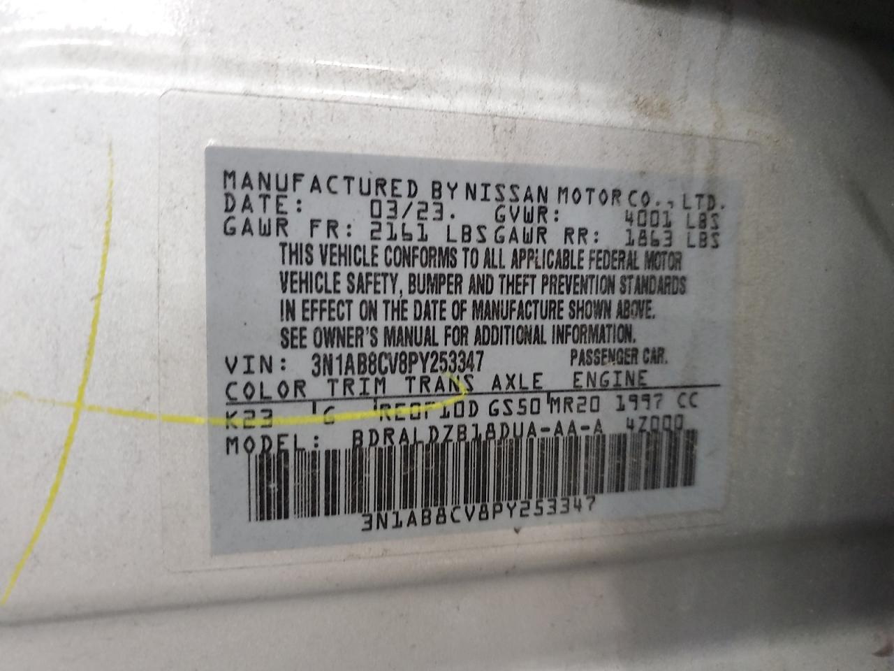 2023 Nissan Sentra Sv VIN: 3N1AB8CV8PY253347 Lot: 62141115