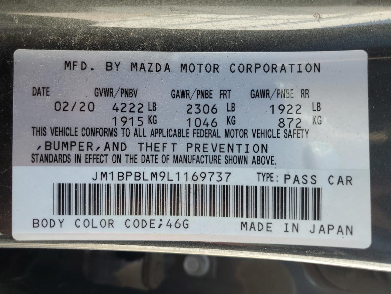 2020 Mazda 3 VIN: JM1BPBLM9L1169737 Lot: 60710075