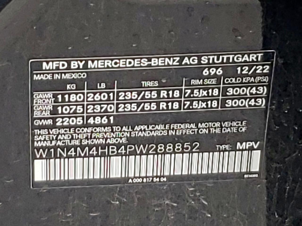 2023 Mercedes-Benz Glb 250 4Matic VIN: W1N4M4HB4PW288852 Lot: 61302505
