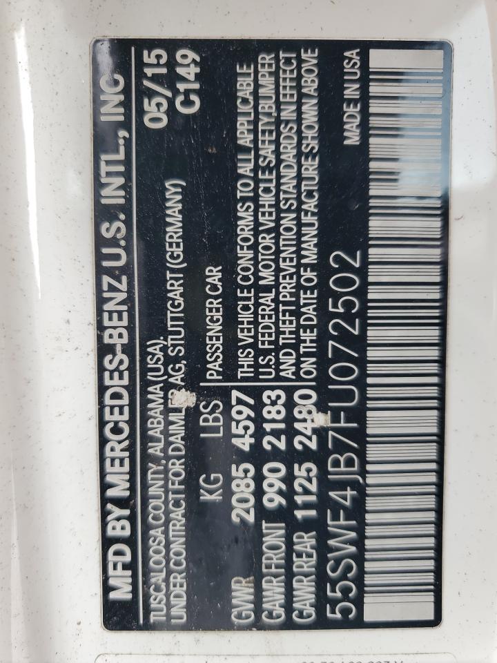 2015 Mercedes-Benz C 300 VIN: 55SWF4JB7FU072502 Lot: 59528145