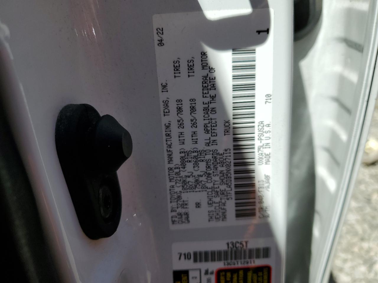 2022 Toyota Tundra Crewmax Sr VIN: 5TFLA5DB5NX027115 Lot: 62398065