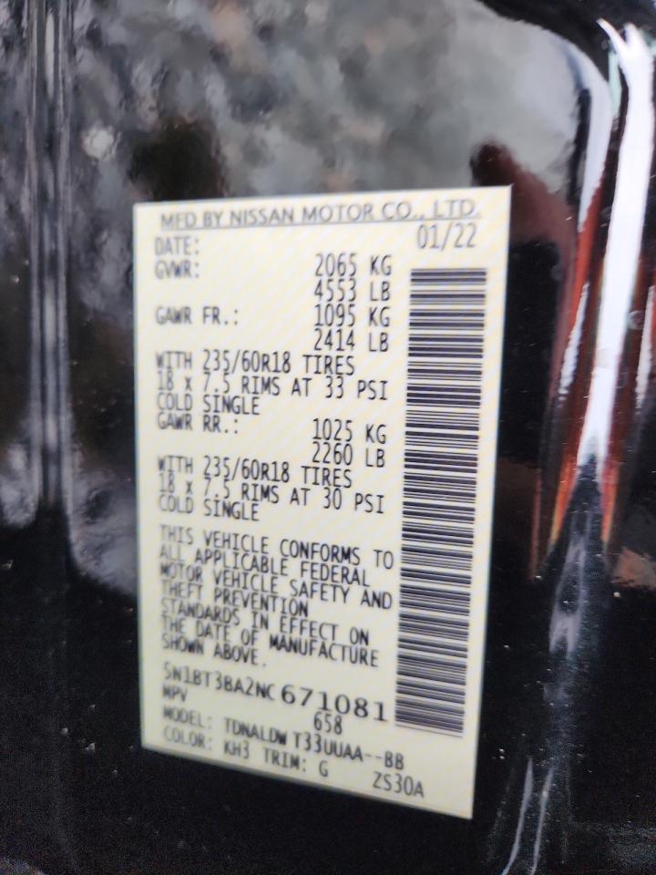 2022 Nissan Rogue Sv VIN: 5N1BT3BA2NC671081 Lot: 59701605