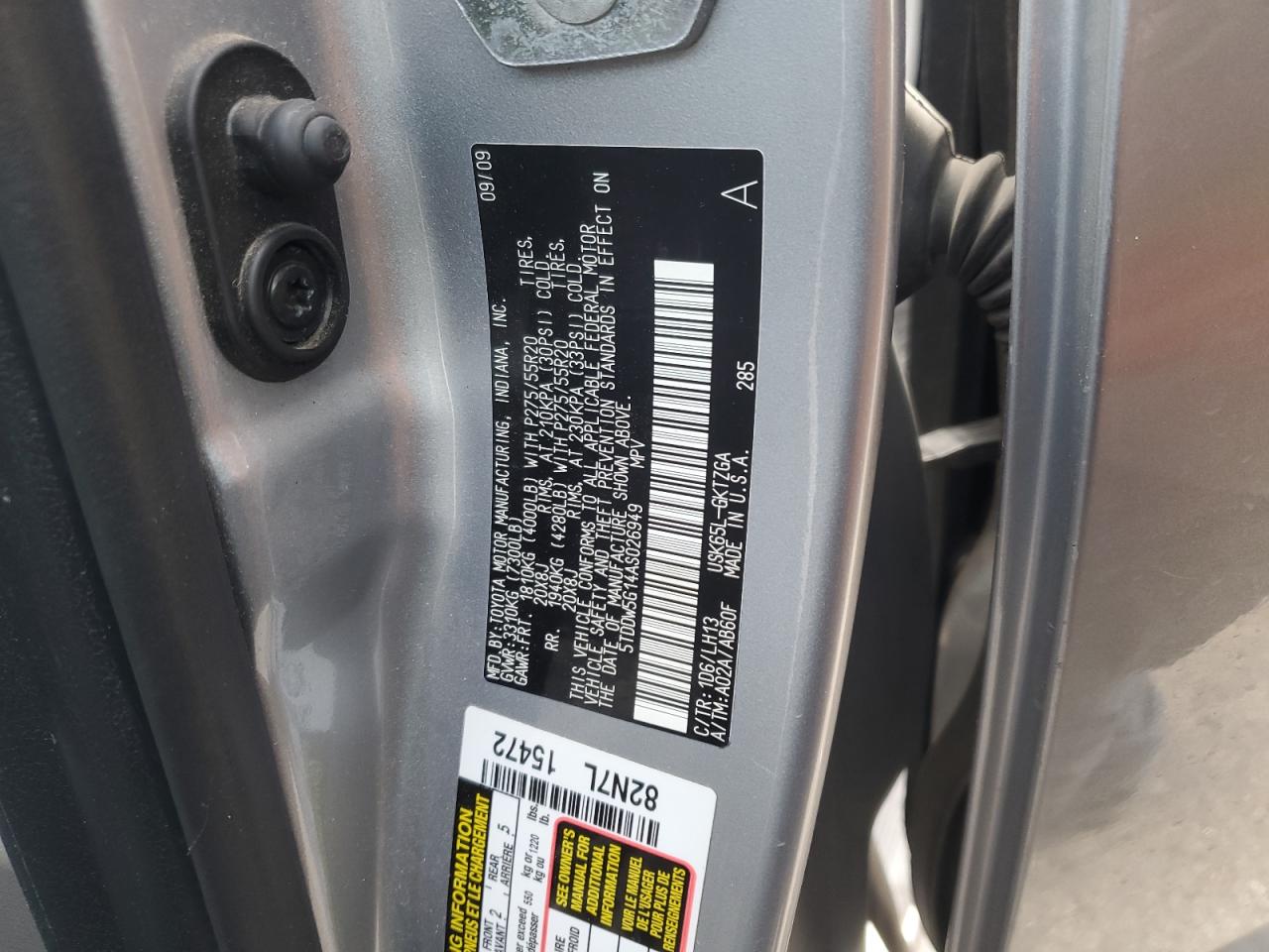 2010 Toyota Sequoia Platinum VIN: 5TDDW5G14AS026949 Lot: 61305105