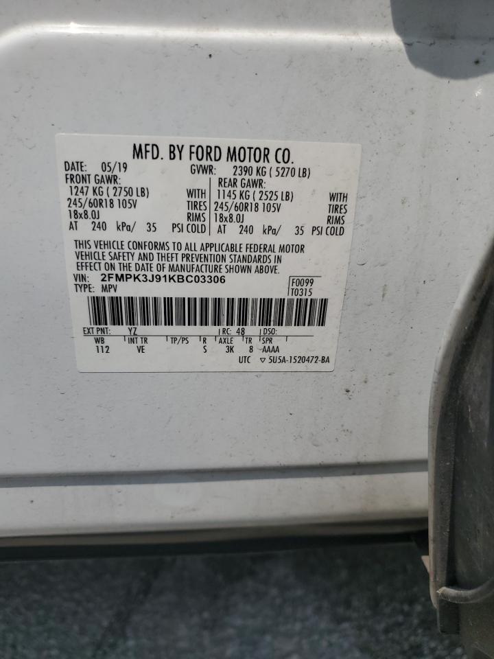 2019 Ford Edge Sel VIN: 2FMPK3J91KBC03306 Lot: 58950595