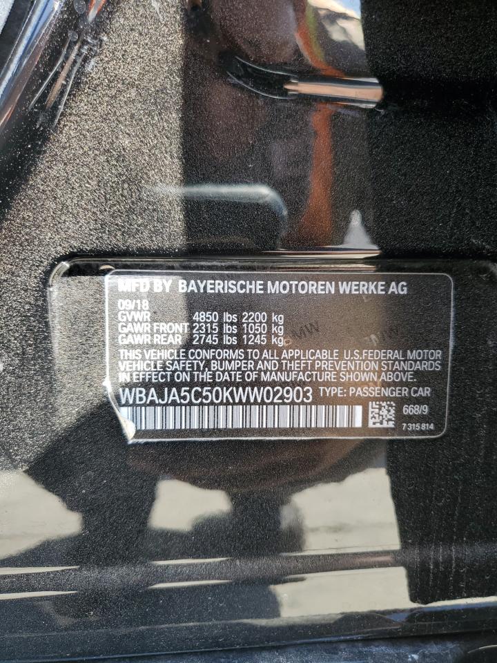 2019 BMW 530 I VIN: WBAJA5C50KWW02903 Lot: 57822435