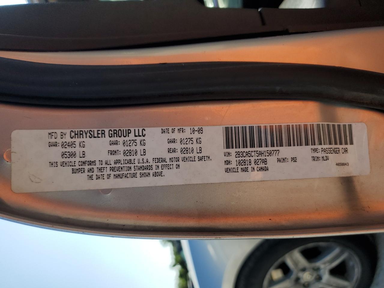 2010 Dodge Charger R/T VIN: 2B3CA5CT5AH150777 Lot: 61942175