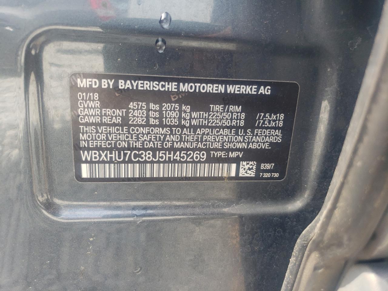 2018 BMW X1 Sdrive28I VIN: WBXHU7C38J5H45269 Lot: 58398335
