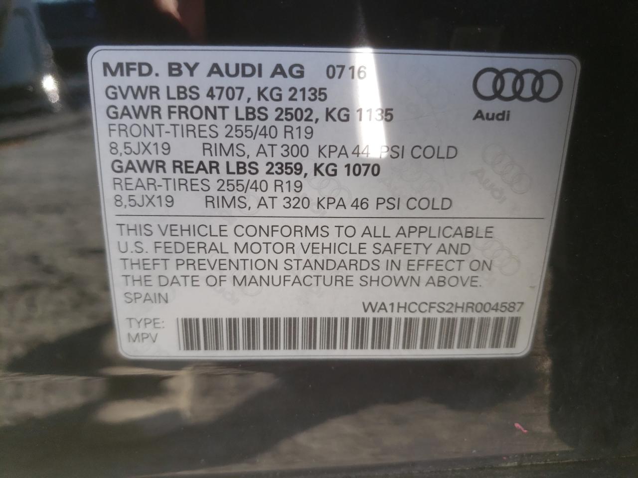 2017 Audi Q3 Premium Plus VIN: WA1HCCFS2HR004587 Lot: 62131725