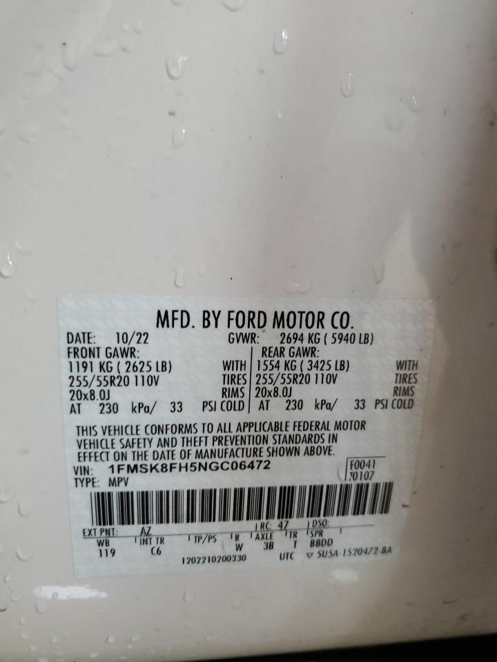 2022 Ford Explorer Limited VIN: 1FMSK8FH5NGC06472 Lot: 61605285