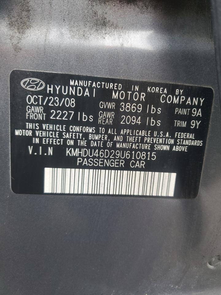 2009 Hyundai Elantra Gls VIN: KMHDU46D29U610815 Lot: 91067775