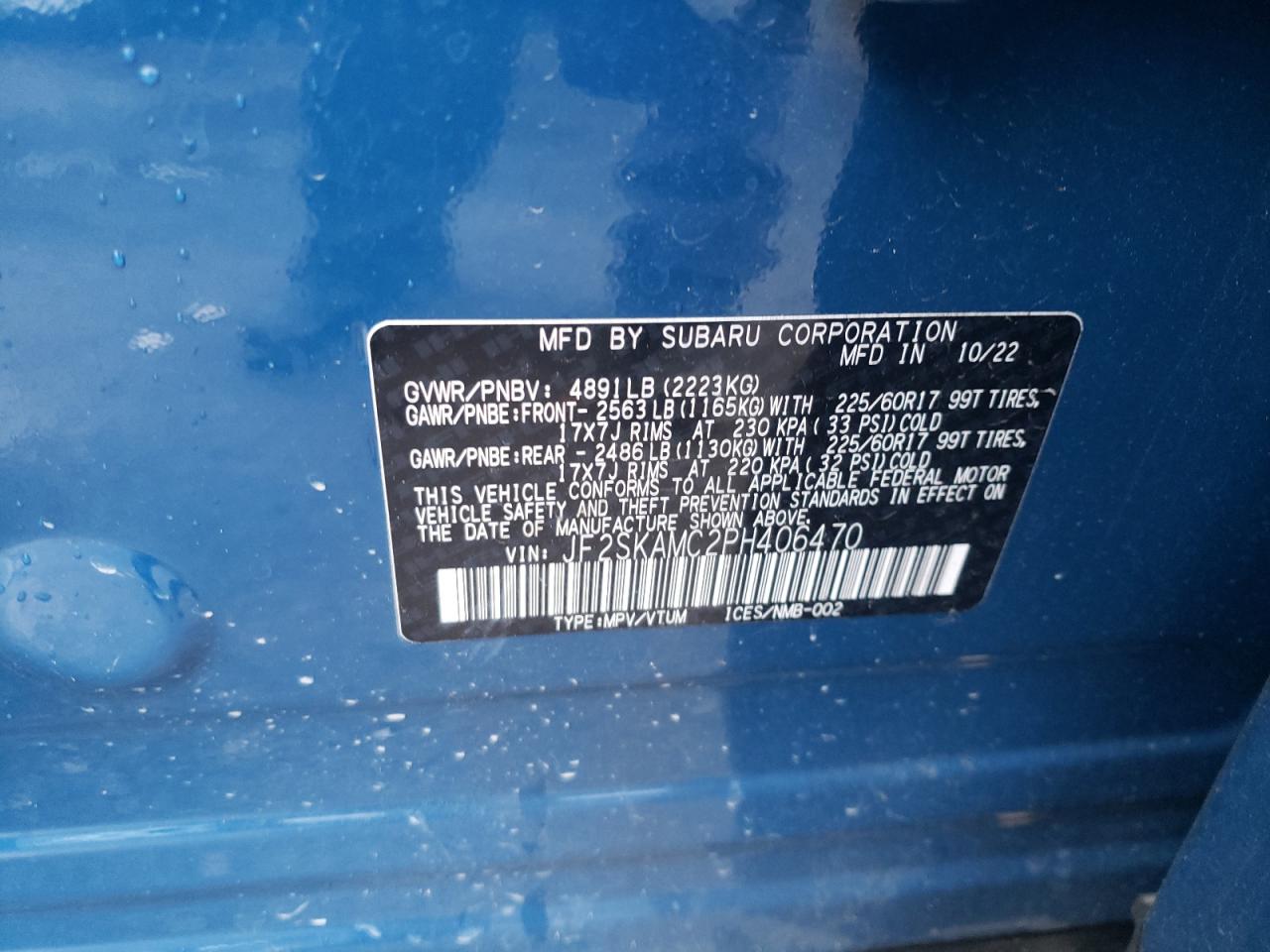 2023 Subaru Forester Wilderness VIN: JF2SKAMC2PH406470 Lot: 62709665