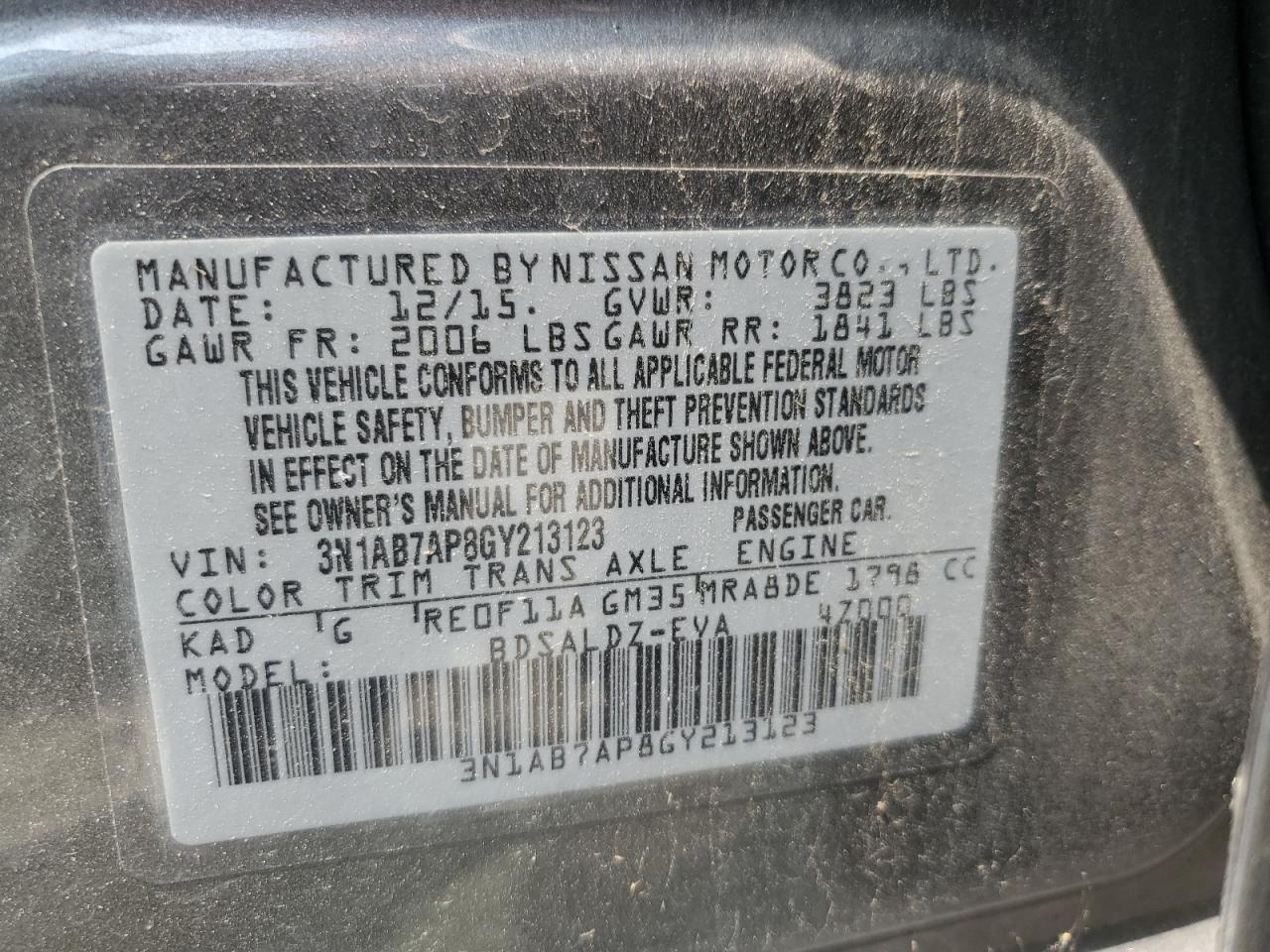 3N1AB7AP8GY213123 NISSAN SENTRA 2016
