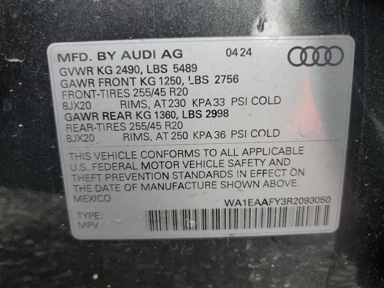 2024 Audi Q5 Premium Plus 45 VIN: WA1EAAFY3R2093050 Lot: 63034705