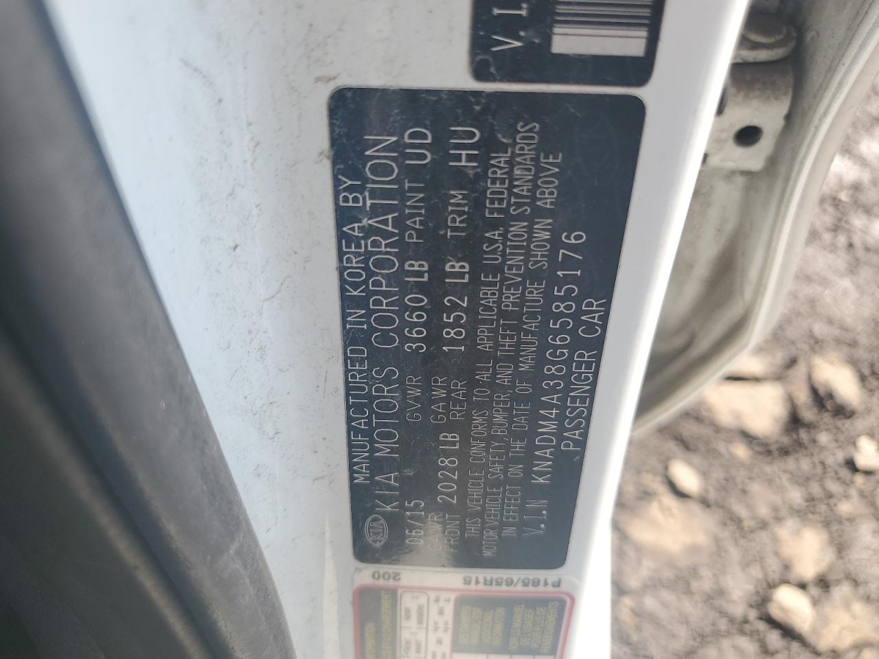 2016 Kia Rio Lx VIN: KNADM4A38G6585176 Lot: 62649235