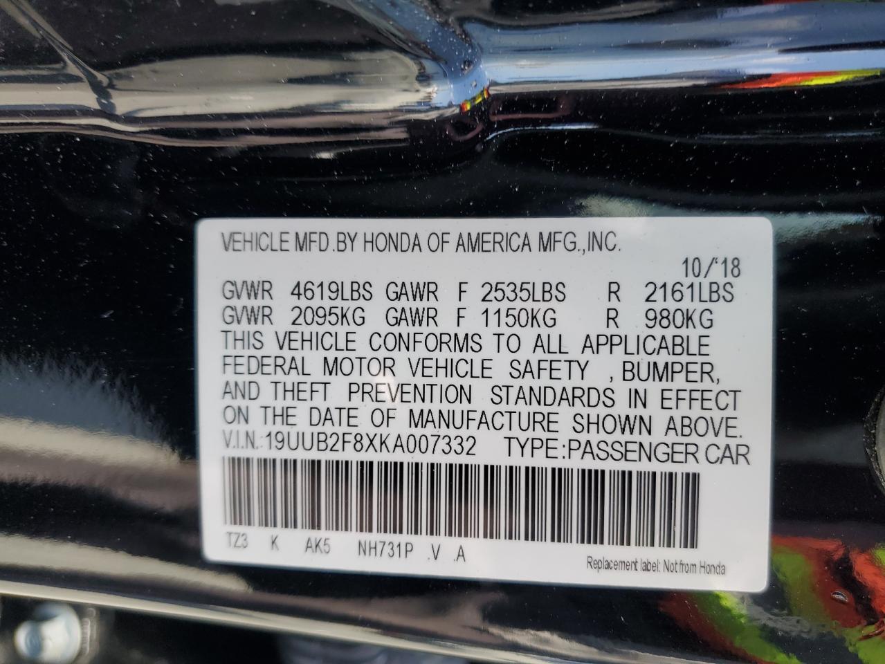 2019 Acura Tlx Advance VIN: 19UUB2F8XKA007332 Lot: 61984505