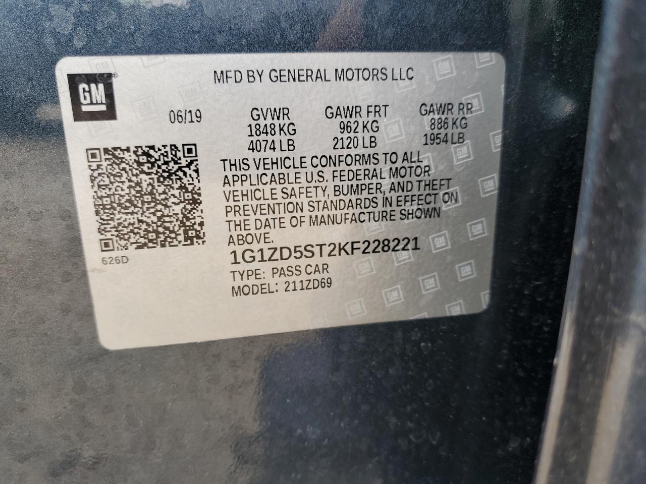 1G1ZD5ST2KF228221 CHEVROLET MALIBU 2019