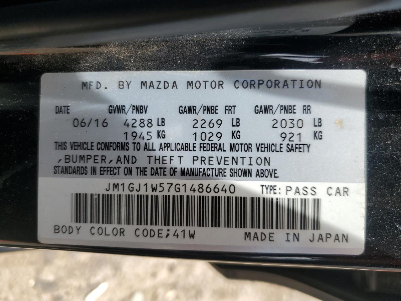 2016 Mazda 6 Grand Touring VIN: JM1GJ1W57G1486640 Lot: 62299665