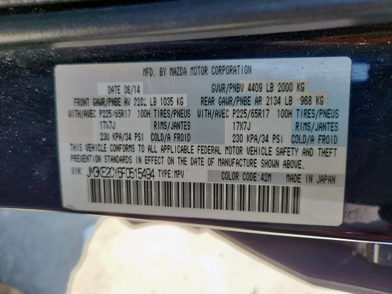 2015 Mazda Cx-5 Touring VIN: JM3KE2CY6F0515494 Lot: 62394775