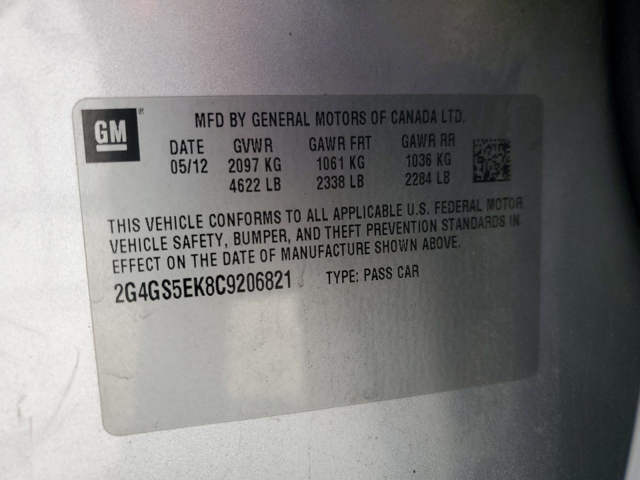 2012 Buick Regal Premium VIN: 2G4GS5EK8C9206821 Lot: 62318735