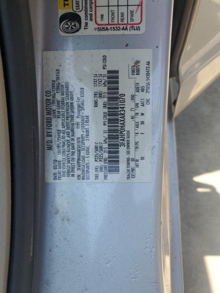 2010 Ford Fusion Se VIN: 3FAHP0HAXAR341070 Lot: 59976355