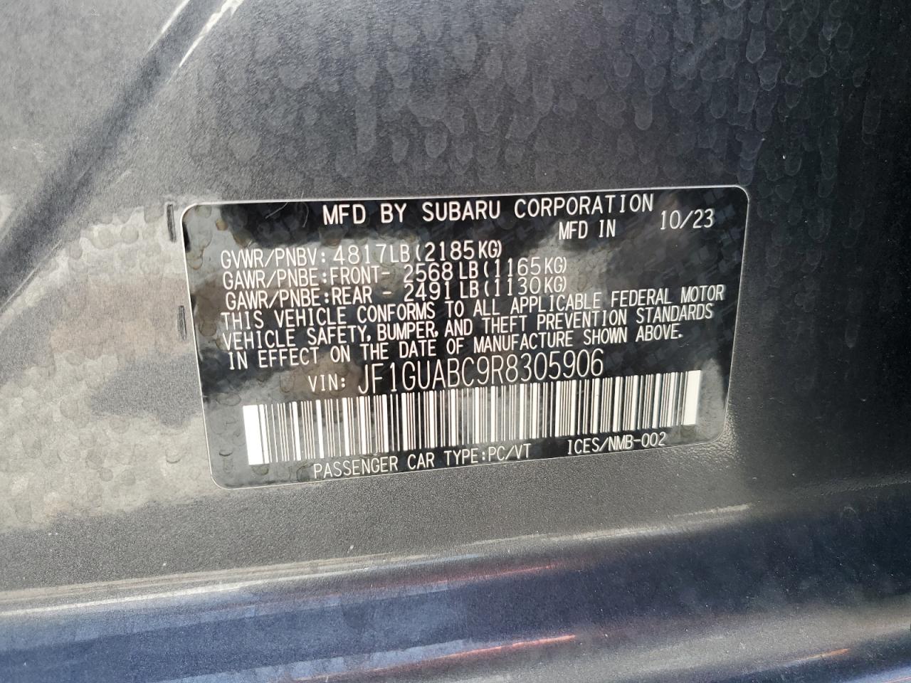 SUBARU IMPREZA 2024 VIN JF1GUABC9R8305906 zdjęcie 12