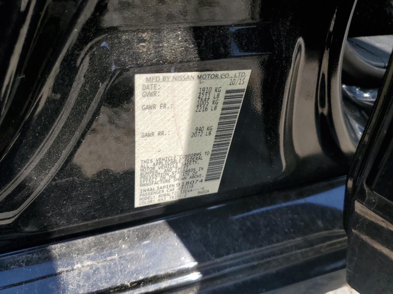 2015 Nissan Altima 2.5 VIN: 1N4AL3AP1FN918074 Lot: 62082845