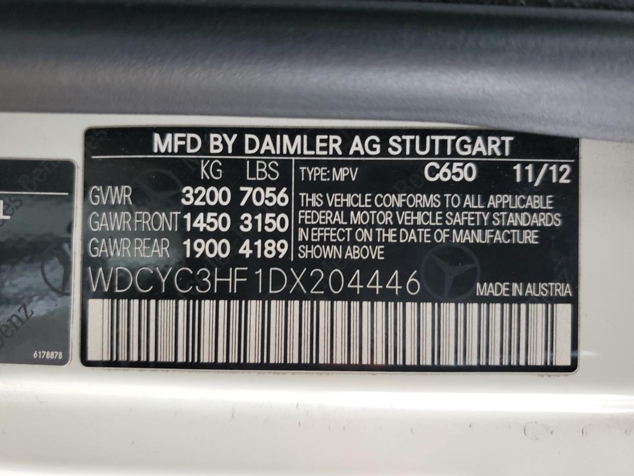 2013 Mercedes-Benz G 550 VIN: WDCYC3HF1DX204446 Lot: 60569075