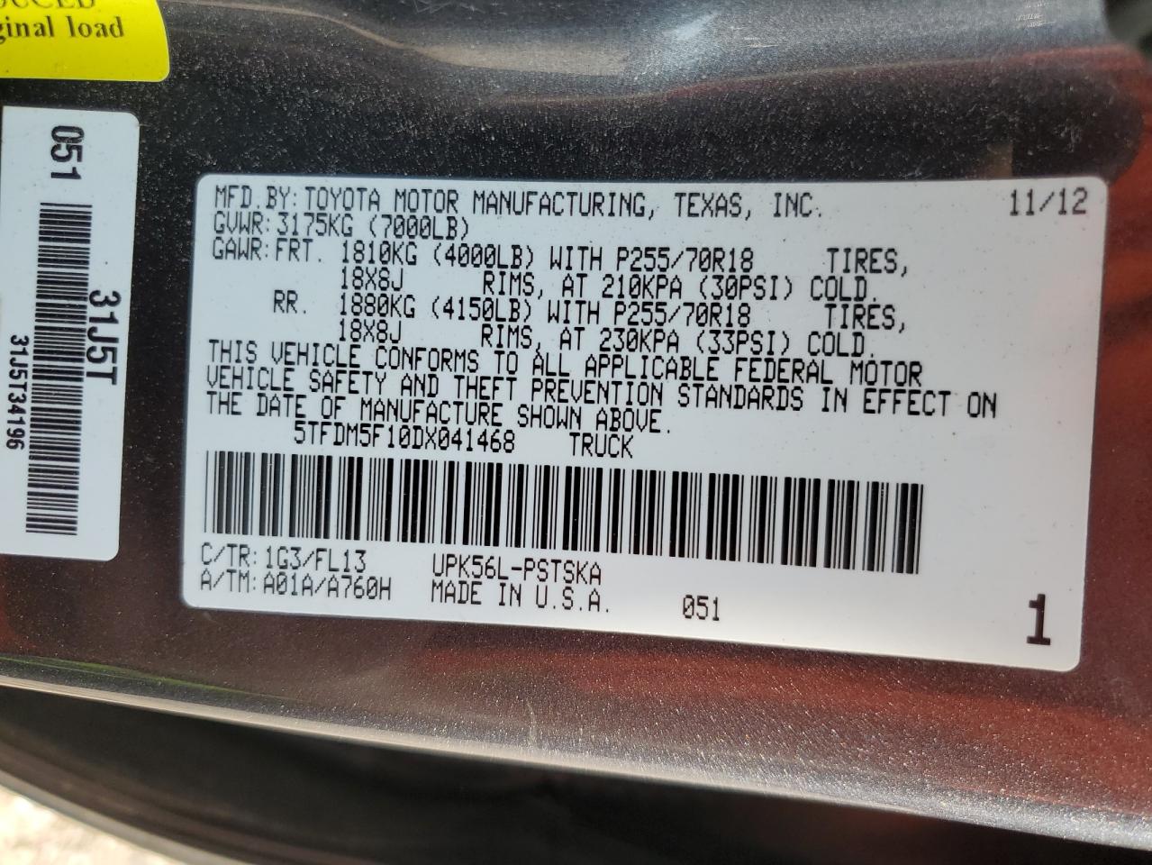 2013 Toyota Tundra Crewmax Sr5 VIN: 5TFDM5F10DX041468 Lot: 59200165