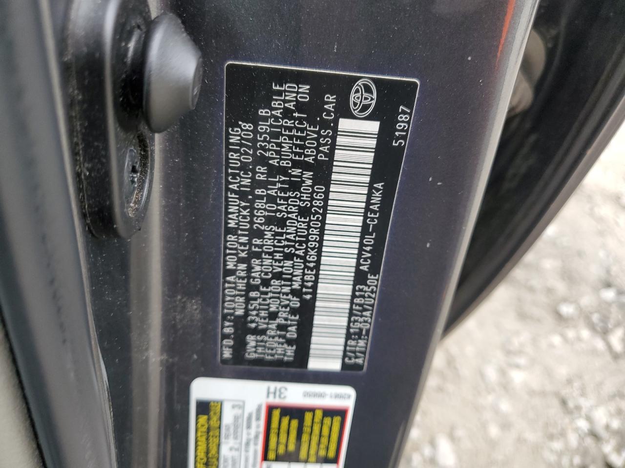 TOYOTA CAMRY 2009 VIN 4T4BE46K99R052860 zdjęcie 12