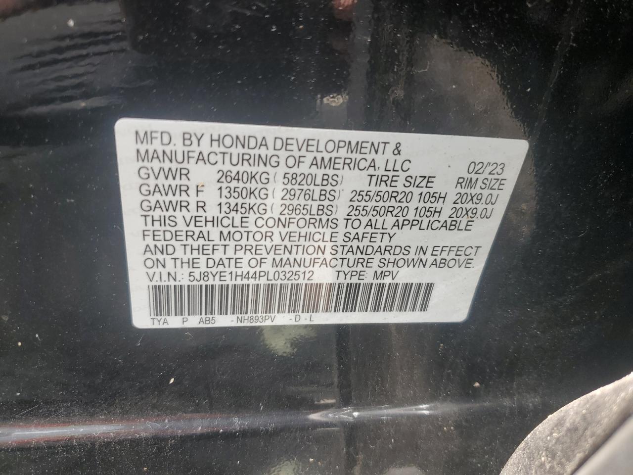 2023 Acura Mdx Technology VIN: 5J8YE1H44PL032512 Lot: 62769615