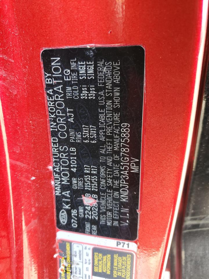 2016 Kia Soul + VIN: KNDJP3A51G7875889 Lot: 60933995