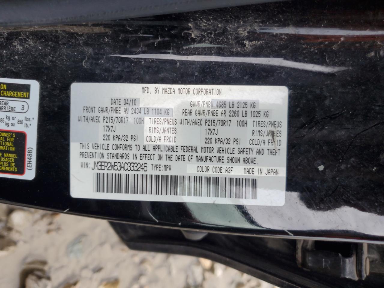 2010 Mazda Cx-7 VIN: JM3ER2W53A0333246 Lot: 61792455