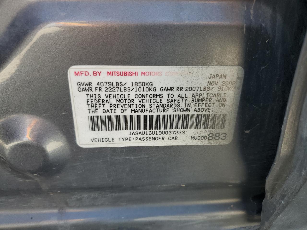 2009 Mitsubishi Lancer De VIN: JA3AU16U19U037233 Lot: 62855205