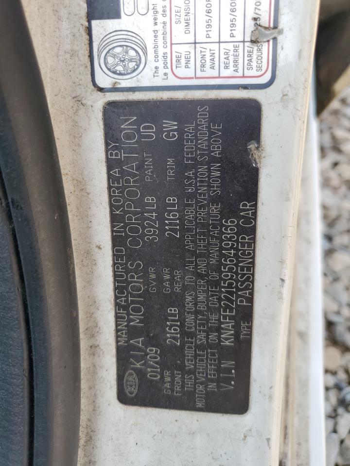 2009 Kia Spectra Ex VIN: KNAFE221595649366 Lot: 59861535