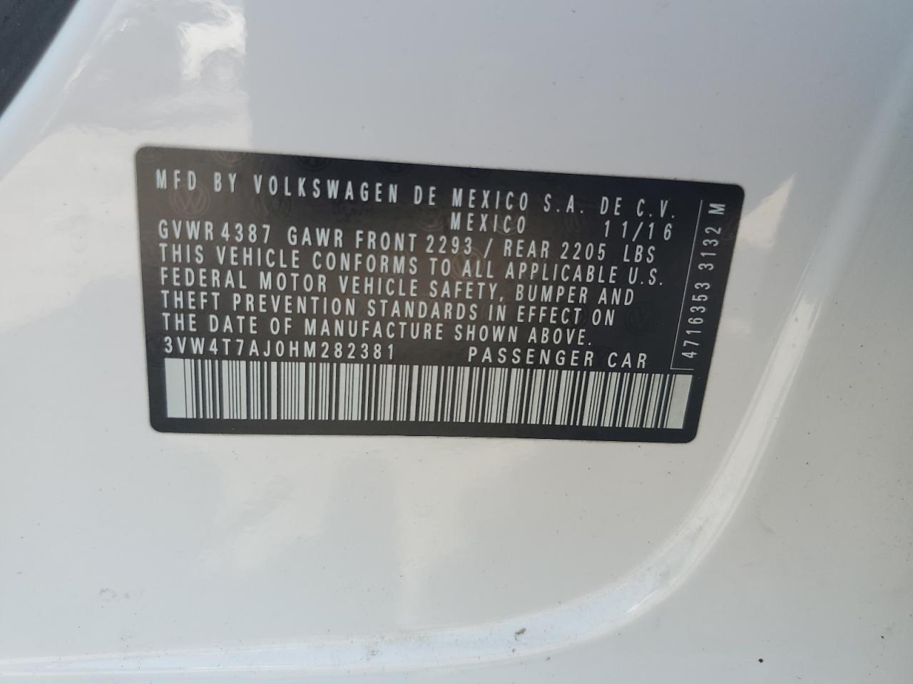 2017 Volkswagen Jetta Gli VIN: 3VW4T7AJ0HM282381 Lot: 61849935