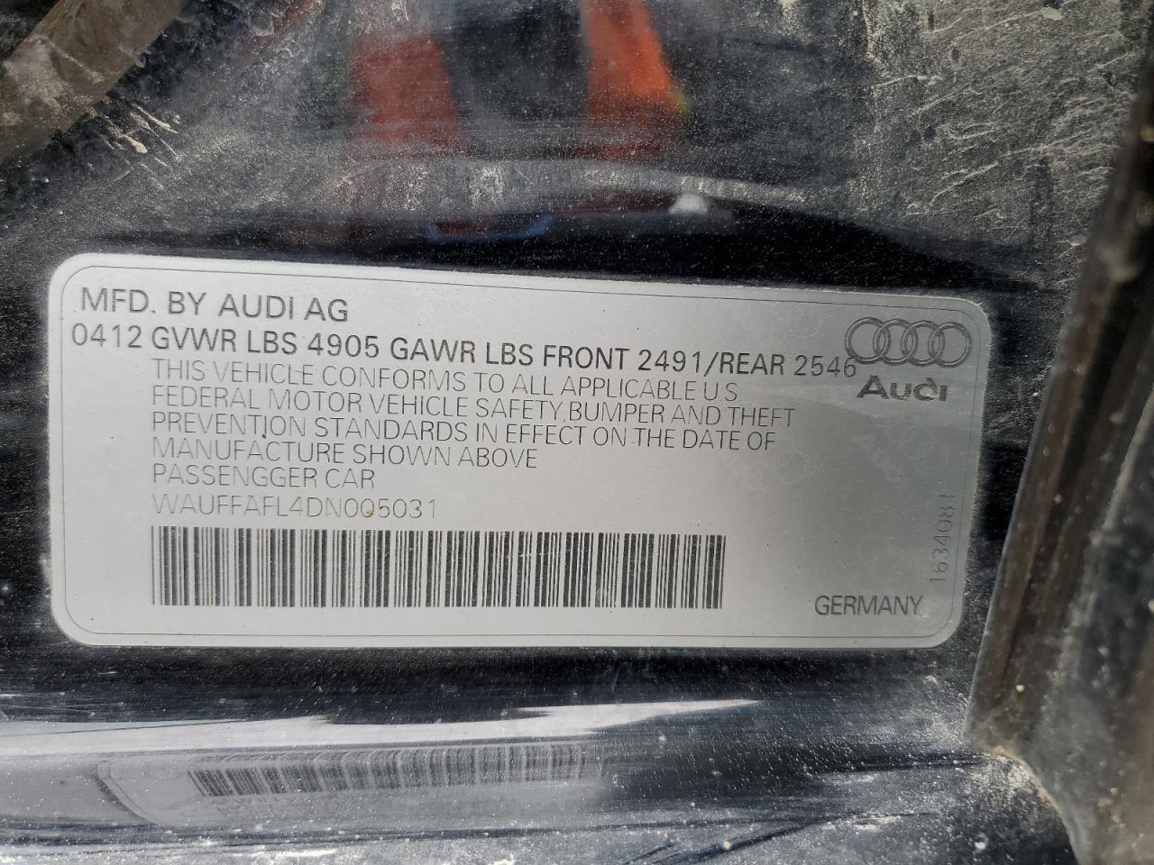2013 Audi A4 Premium Plus VIN: WAUFFAFL4DN005031 Lot: 61857265