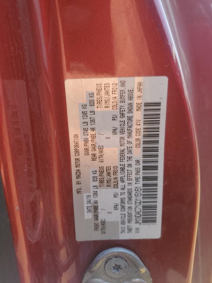 2016 Mazda Mx-5 Miata Club VIN: JM1NDAC71G0115161 Lot: 61636905