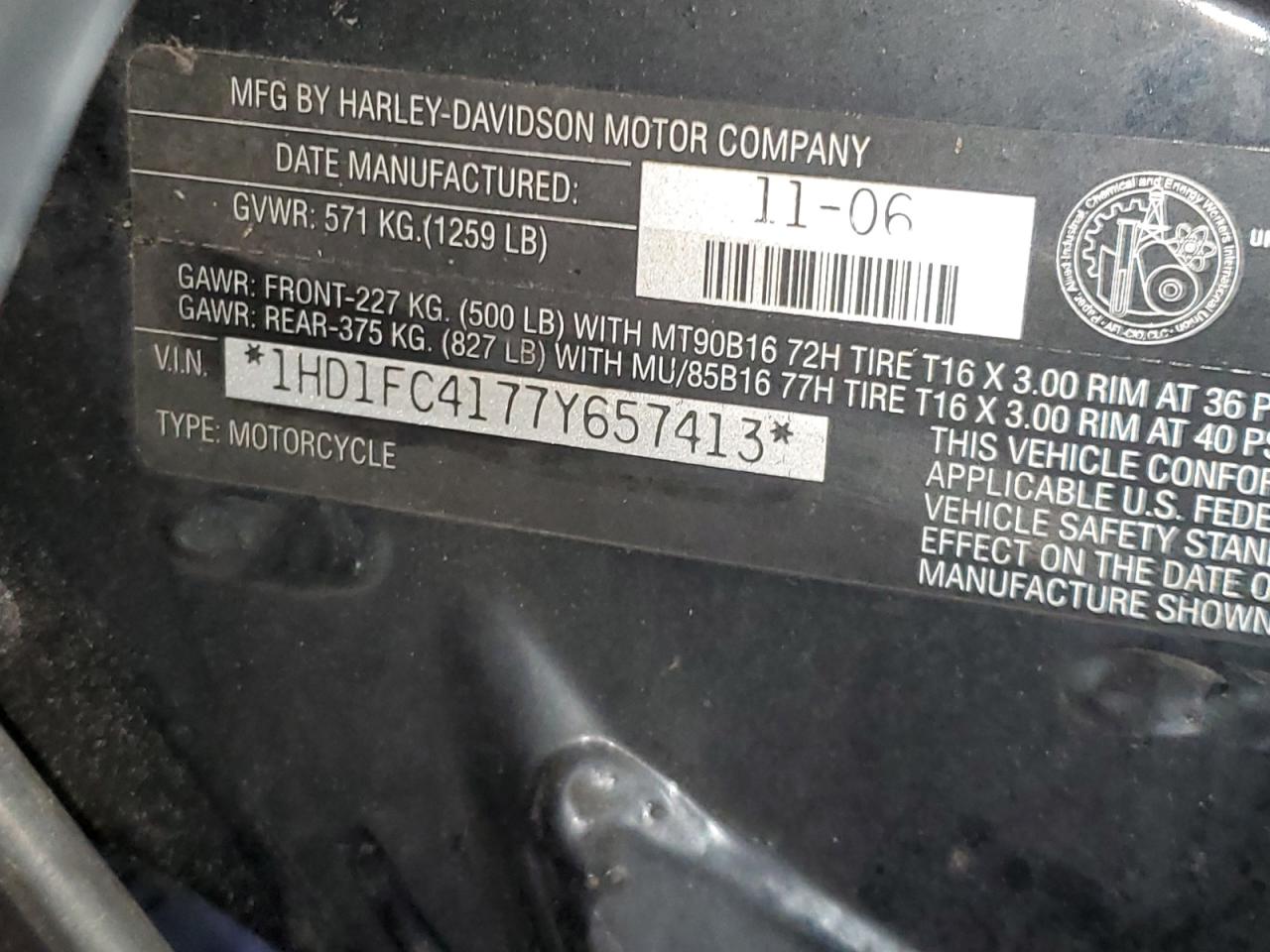 2007 Harley-Davidson Flhtcui VIN: 1HD1FC4177Y657413 Lot: 59760515