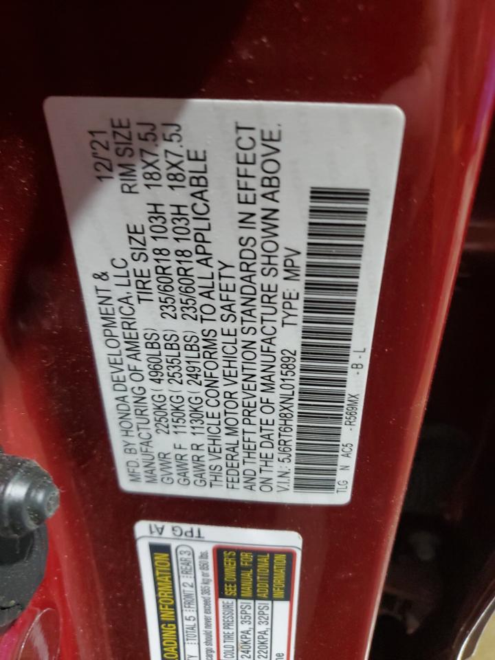 2022 Honda Cr-V Exl VIN: 5J6RT6H8XNL015892 Lot: 61235155