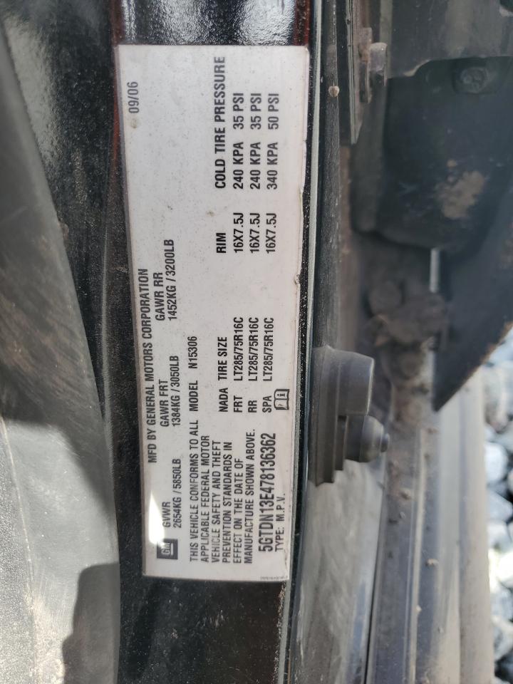 2007 Hummer H3 VIN: 5GTDN13E478136362 Lot: 62877855