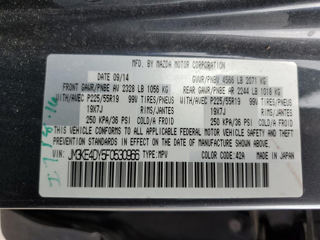 2015 Mazda Cx-5 Gt VIN: JM3KE4DY5F0530966 Lot: 61393605