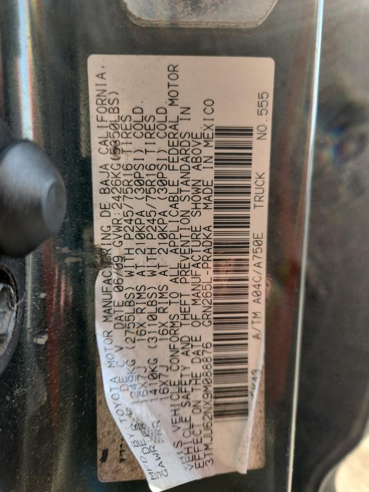 2009 Toyota Tacoma Double Cab Prerunner VIN: 3TMJU62NX9M088876 Lot: 63033185