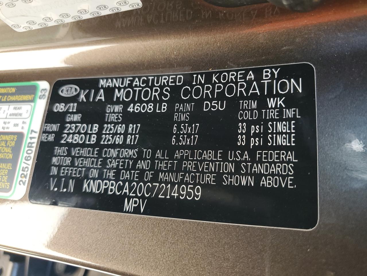 KIA SPORTAGE 2012 VIN KNDPBCA20C7214959 zdjęcie 13