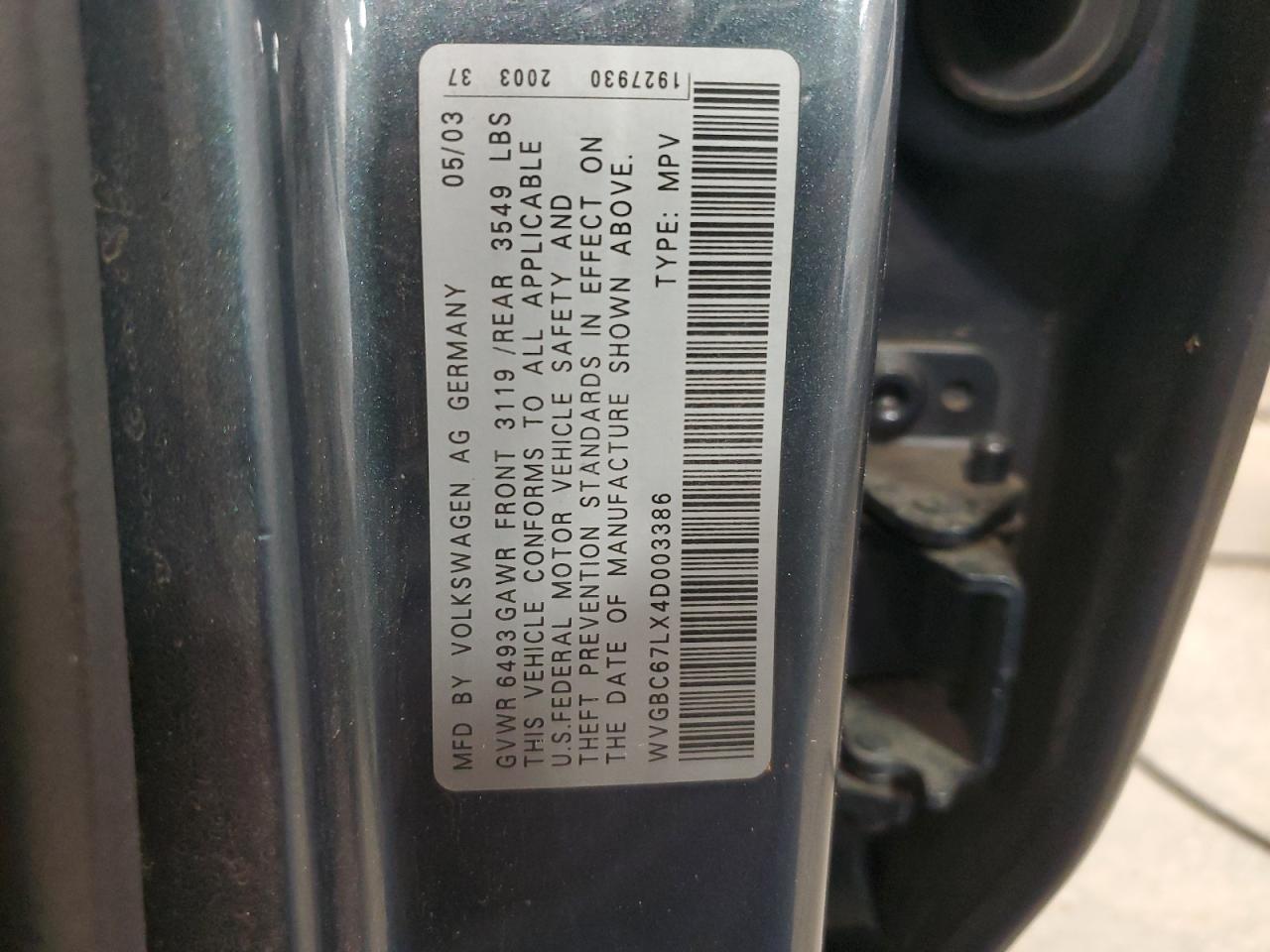2004 Volkswagen Touareg 3.2 VIN: WVGBC67LX4D003386 Lot: 62367235