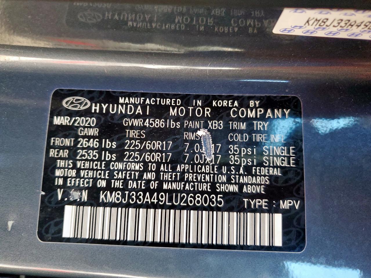 2020 Hyundai Tucson Limited VIN: KM8J33A49LU268035 Lot: 62404165